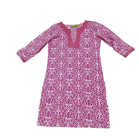 Rockflowerpaper Pink & white 3/4 Sleeve tunic cotton lightweight dress medium - Picture 2 of 11